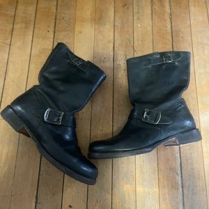 Frye black leather, buckle boots